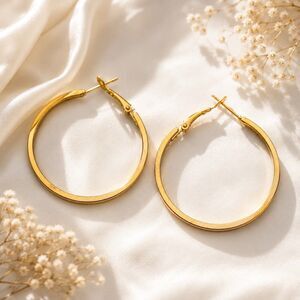 Gold Tone Large Hoop Earrings Classic Fashion Jewelry New